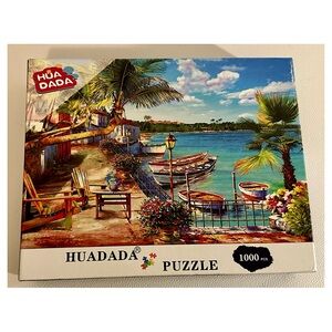 HUADADA Holiday Bay 1000 Piece Jigsaw Puzzle Coastal Harbor Scene COMPLETE